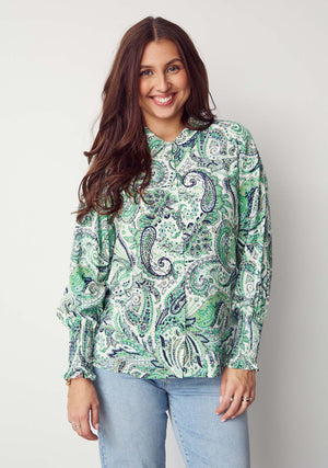 I SAY Gyta Smock Blouse Blouses I31 Green Paisley