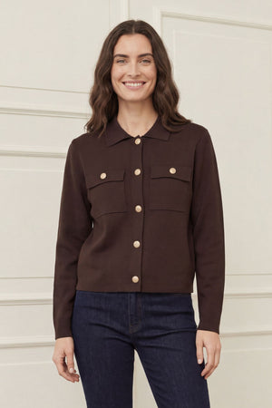 I SAY Jena Colar Cardigan Knitwear 356 Dark brown