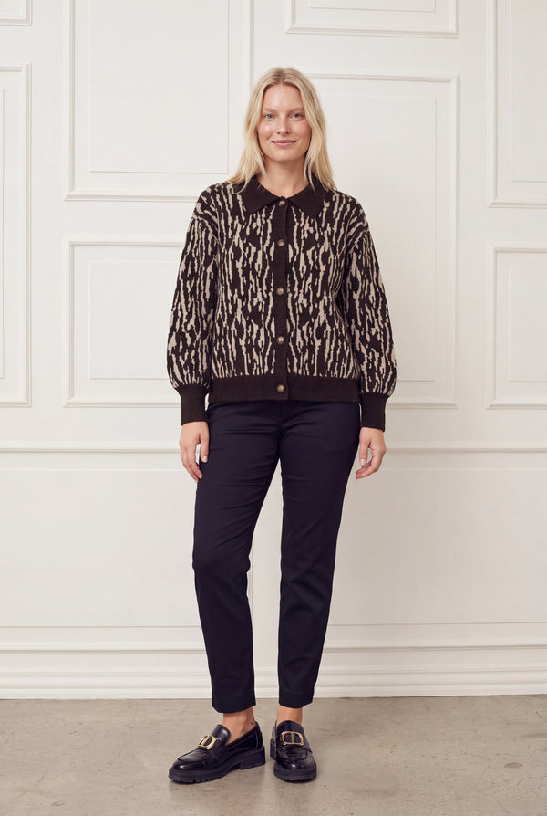 I SAY Joa Pattern Cardigan Knitwear N51 Brown Flow
