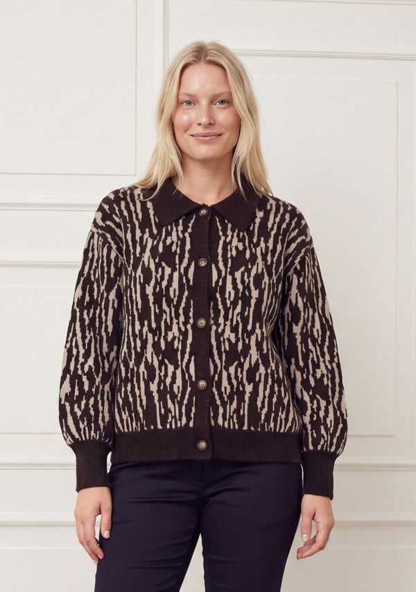 I SAY Joa Pattern Cardigan Knitwear N51 Brown Flow
