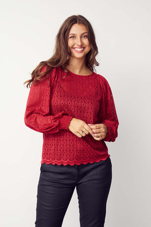 I SAY Katty Lace Blouse Blouses 440 Warm Red