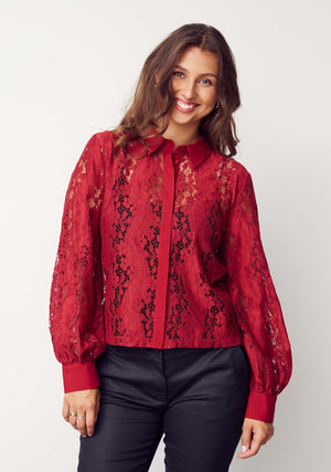 I SAY Kimie Lace Shirt Shirts 440 Warm Red