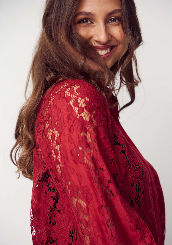 I SAY Kimie Lace Shirt Shirts 440 Warm Red