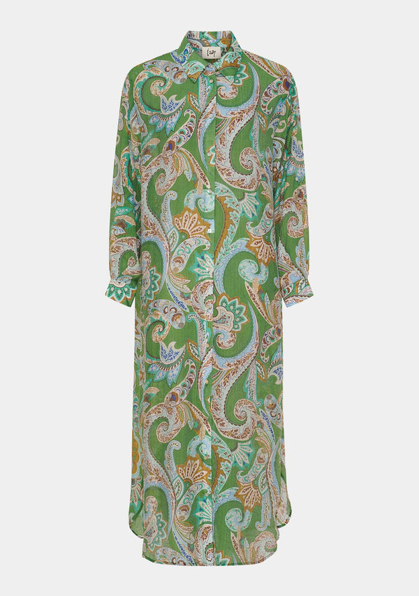 Lotta Shirt Dress - Grass Green Paisley Isayshop.eu Lotta Shirt Dress - Grass Green Paisley Isayshop.eu