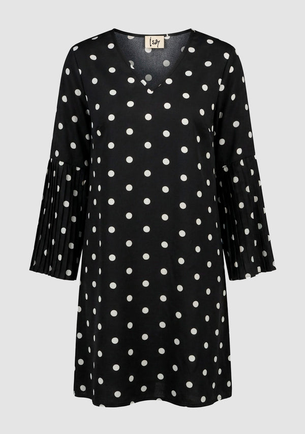 I SAY Melba Pleat Dress Dresses N62 Black w/Dots