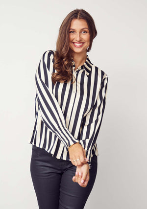 I SAY Melba Printed Blouse Blouses M27 Black/Cream Stripe