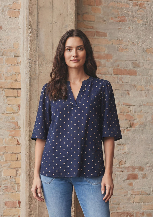 I SAY Naomi s/s Blouse Blouses D67 Navy Dot