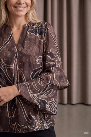 I SAY Obi Flounce Blouse Blouses P14 Brown Flower