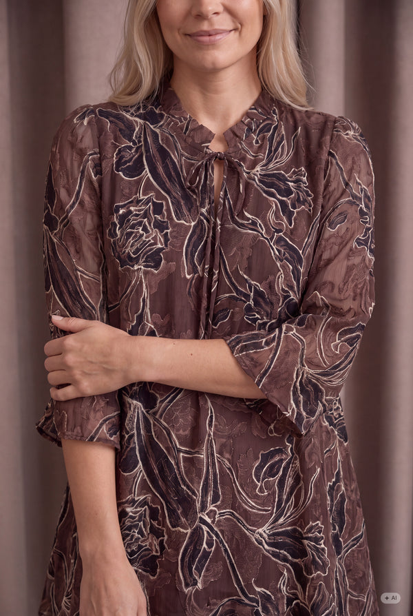 I SAY Obi Flounce Dress Dresses P14 Brown Flower