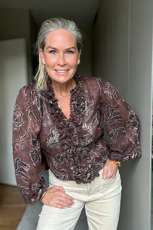 I SAY Obi Ruffle Blouse Blouses P14 Brown Flower