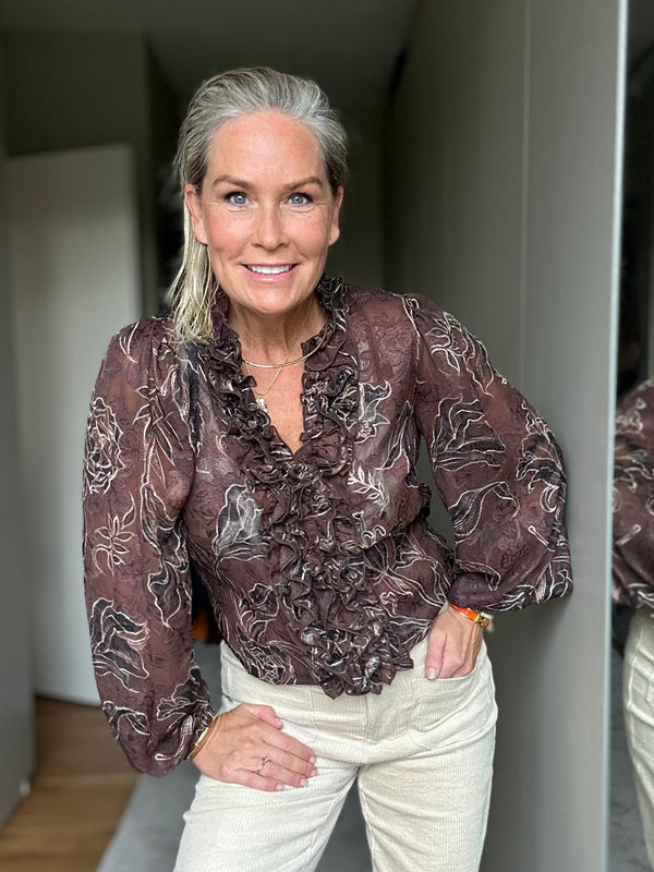 I SAY Obi Ruffle Blouse Blouses P14 Brown Flower