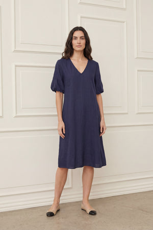 I SAY Pearl Baloon Sleeve Dress Dresses 640 Navy
