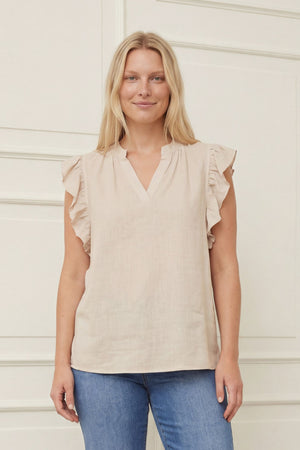 I SAY Pearl Flounce Top Tops 112 Sand