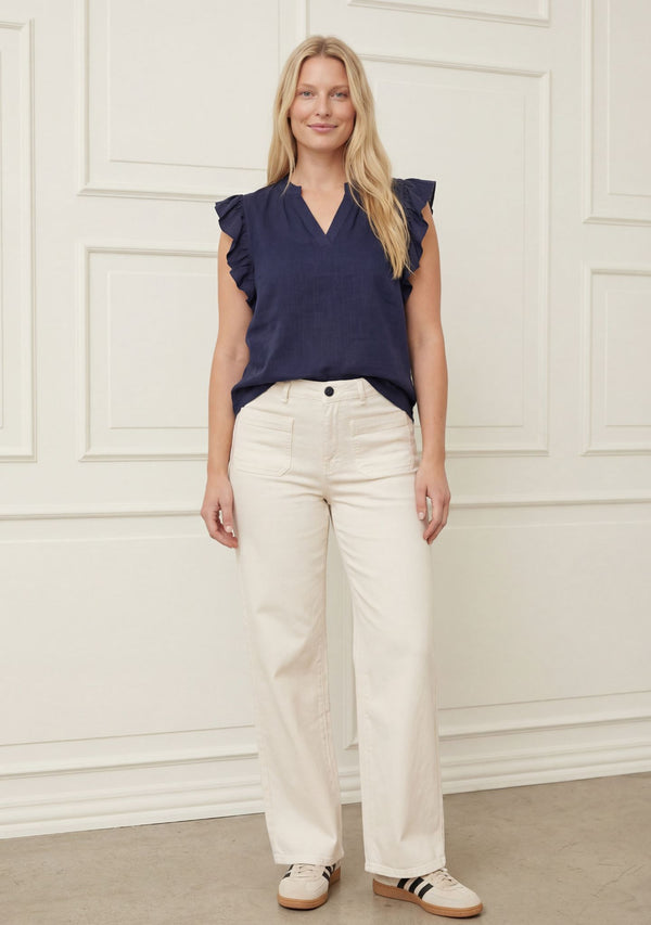 I SAY Pearl Flounce Top Tops 640 Navy