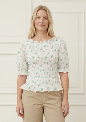 I SAY Pernille Smock Blouse Blouses G15 Green Flower Dream