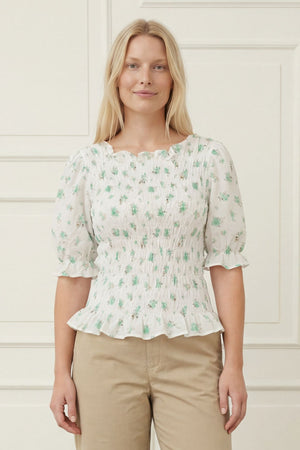 I SAY Pernille Smock Blouse Blouses G15 Green Flower Dream