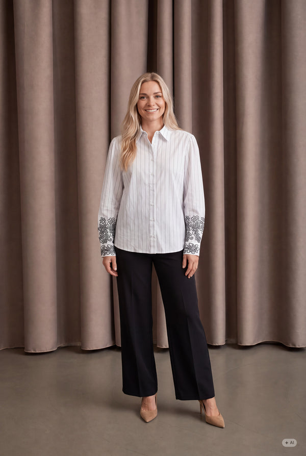 I SAY Sigga Embroidery Shirt Shirts N67 White Pinstripe