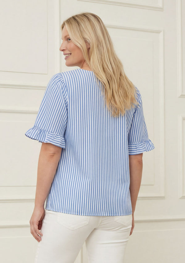 I SAY Sigga Flounce Blouse Blouses N38 Light Blue/White Stripe