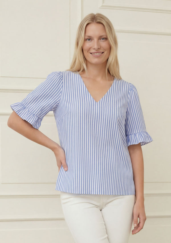 I SAY Sigga Flounce Blouse Blouses N38 Light Blue/White Stripe