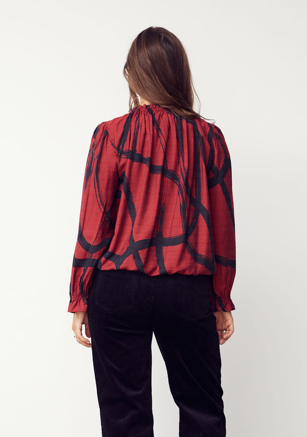 I SAY Tanna Printed Blouse Blouses M97 Black On Red