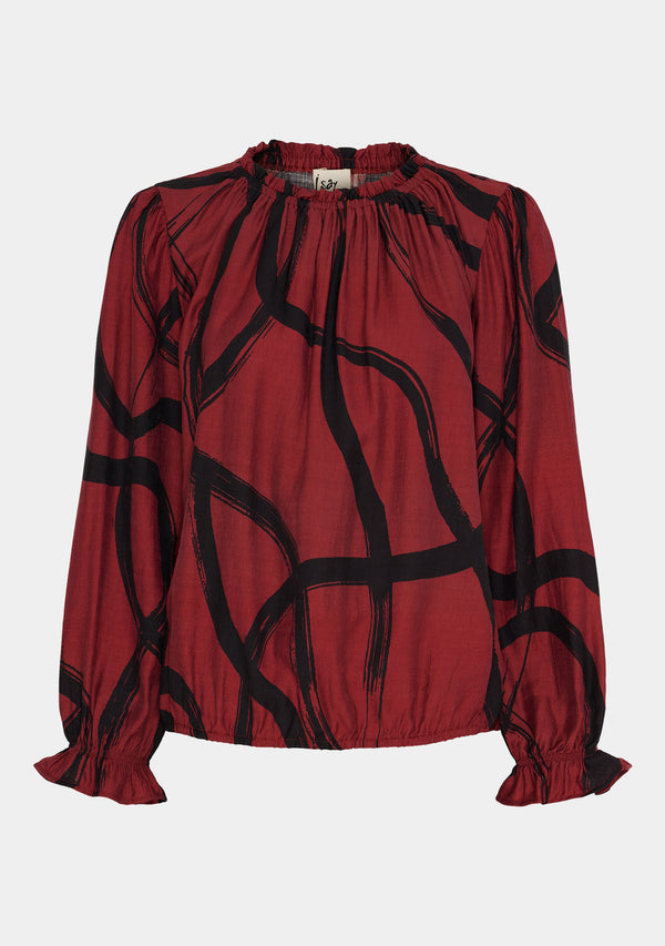 I SAY Tanna Printed Blouse Blouses M97 Black On Red