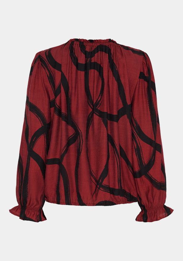 I SAY Tanna Printed Blouse Blouses M97 Black On Red