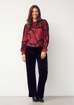 I SAY Tanna Printed Blouse Blouses M97 Black On Red