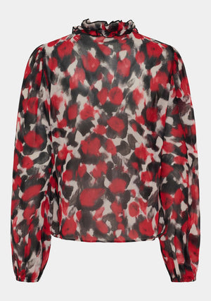 I SAY Vibse Ruffle Blouse Blouses H89 Red Abstraction