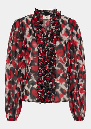 I SAY Vibse Ruffle Blouse Blouses H89 Red Abstraction