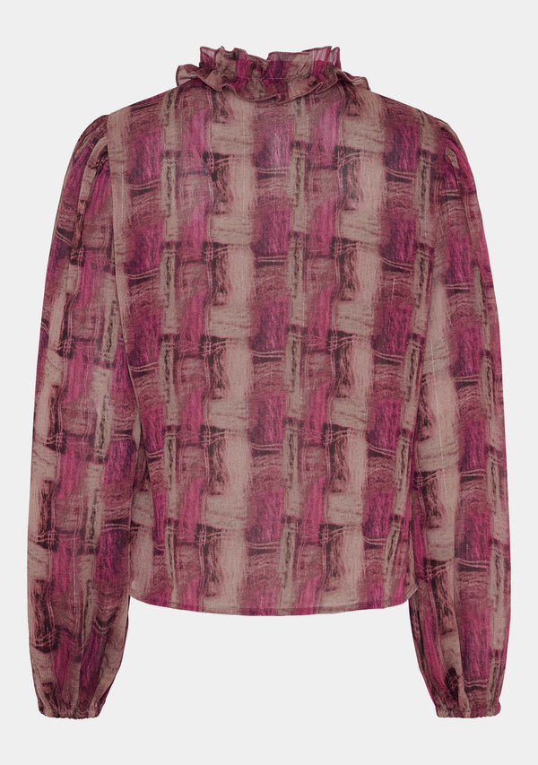 I SAY Vibse Ruffle Blouse Blouses N04 Potato/Cerise Flow