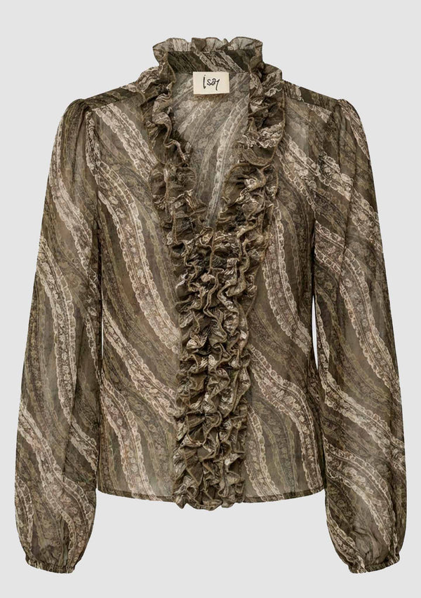 I SAY Vibse Ruffle Blouse Blouses N65 Khaki Magic