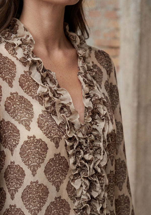 I SAY Vibse Ruffle Blouse Blouses N85 Heritage Damask
